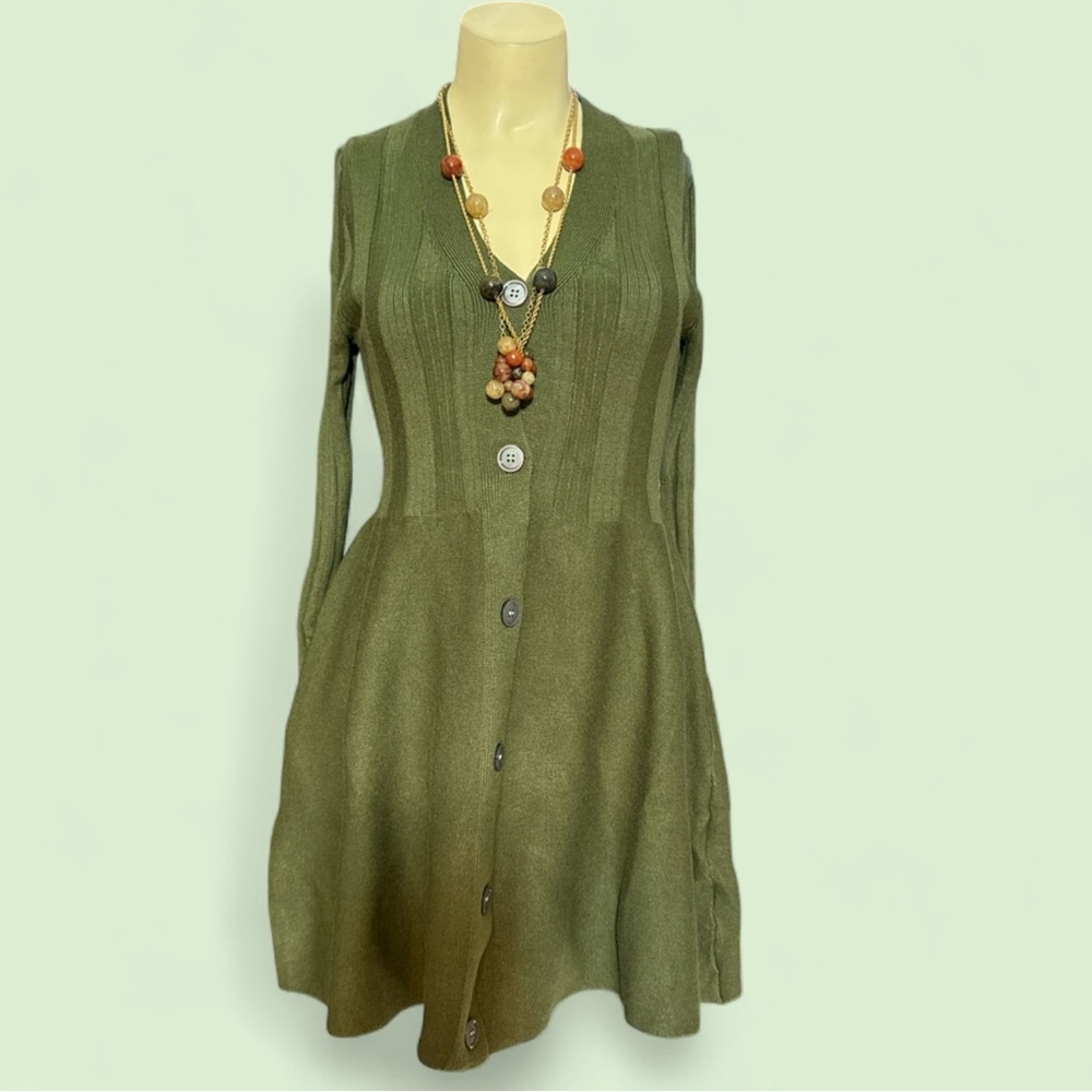 Olive Green Button-Up Women's Dress